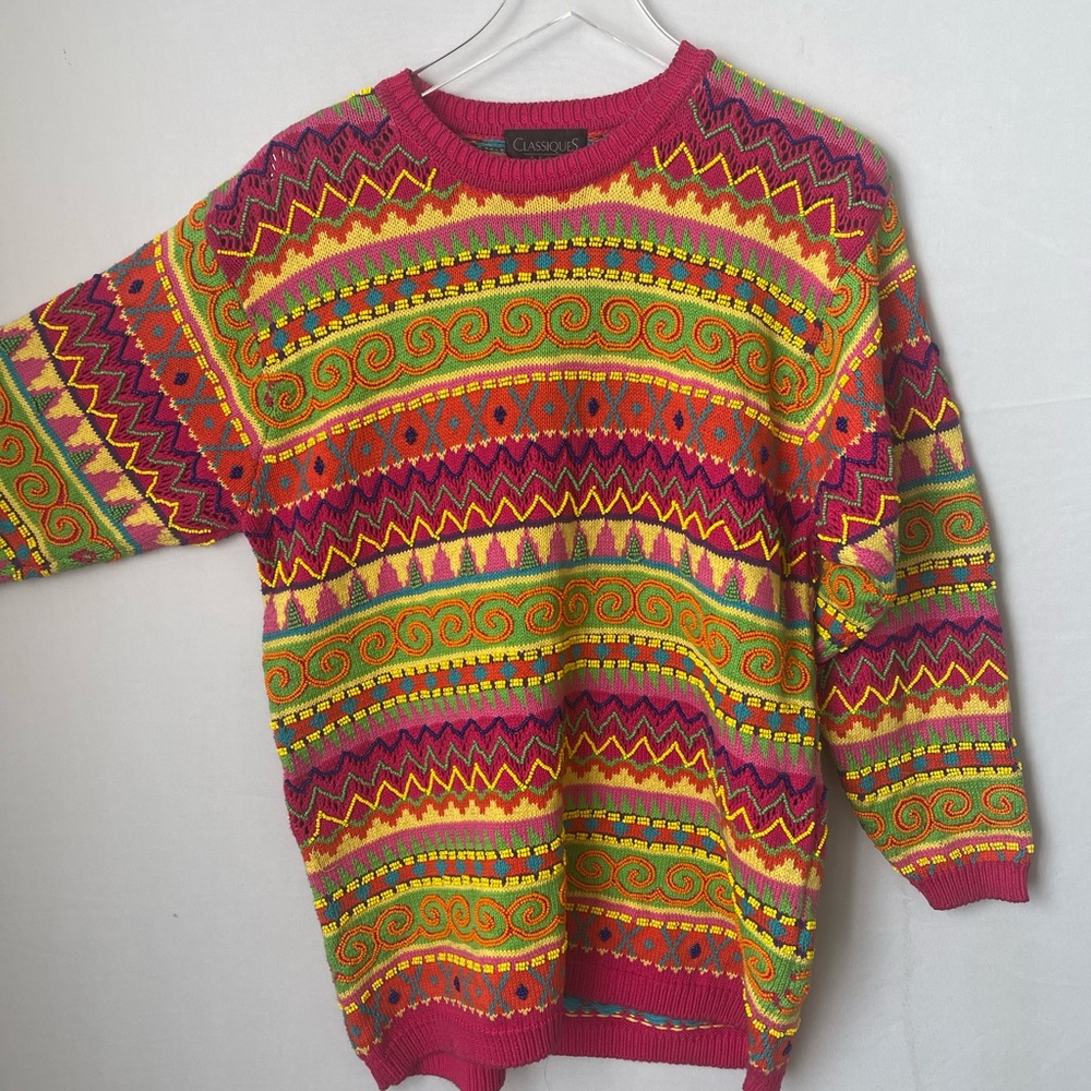 90s‎ Aztec Beaded Geometric Sweater